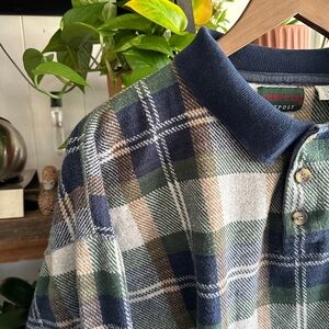 American Outpost Green and Blue Casual Henley flannel Shirt